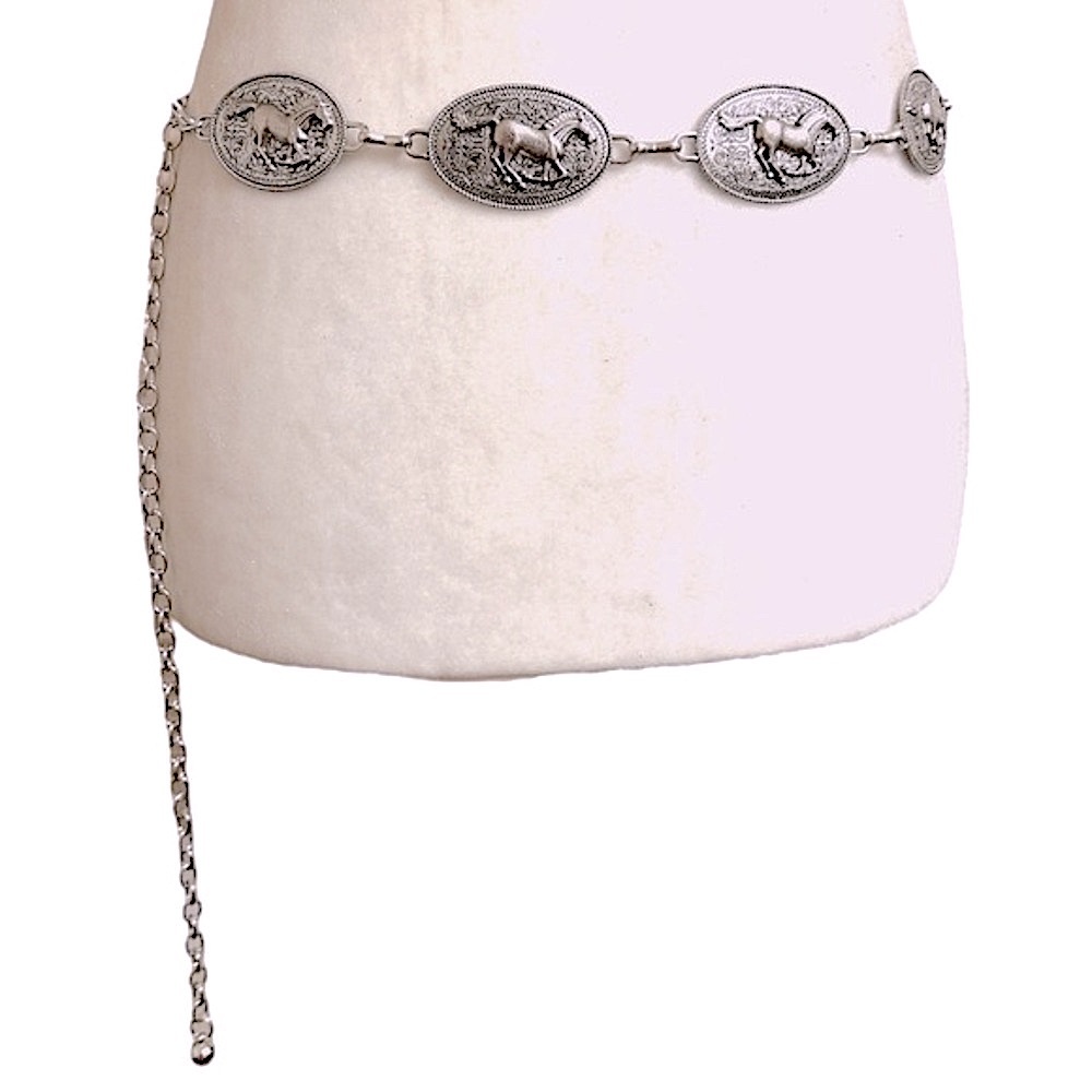 Horse themed chain belt silver toned country western coastal cowgirl - Picture 2 of 8